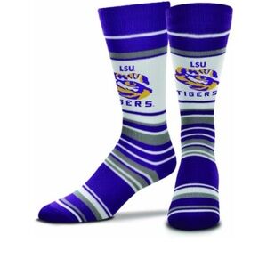 LSU Tigers Socks Striped Dress Socks, One Size Fits Most Footwear